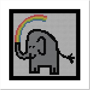 Animals Knitted Patch Ultimate Gray Elephant and Rainbow Posters and Art